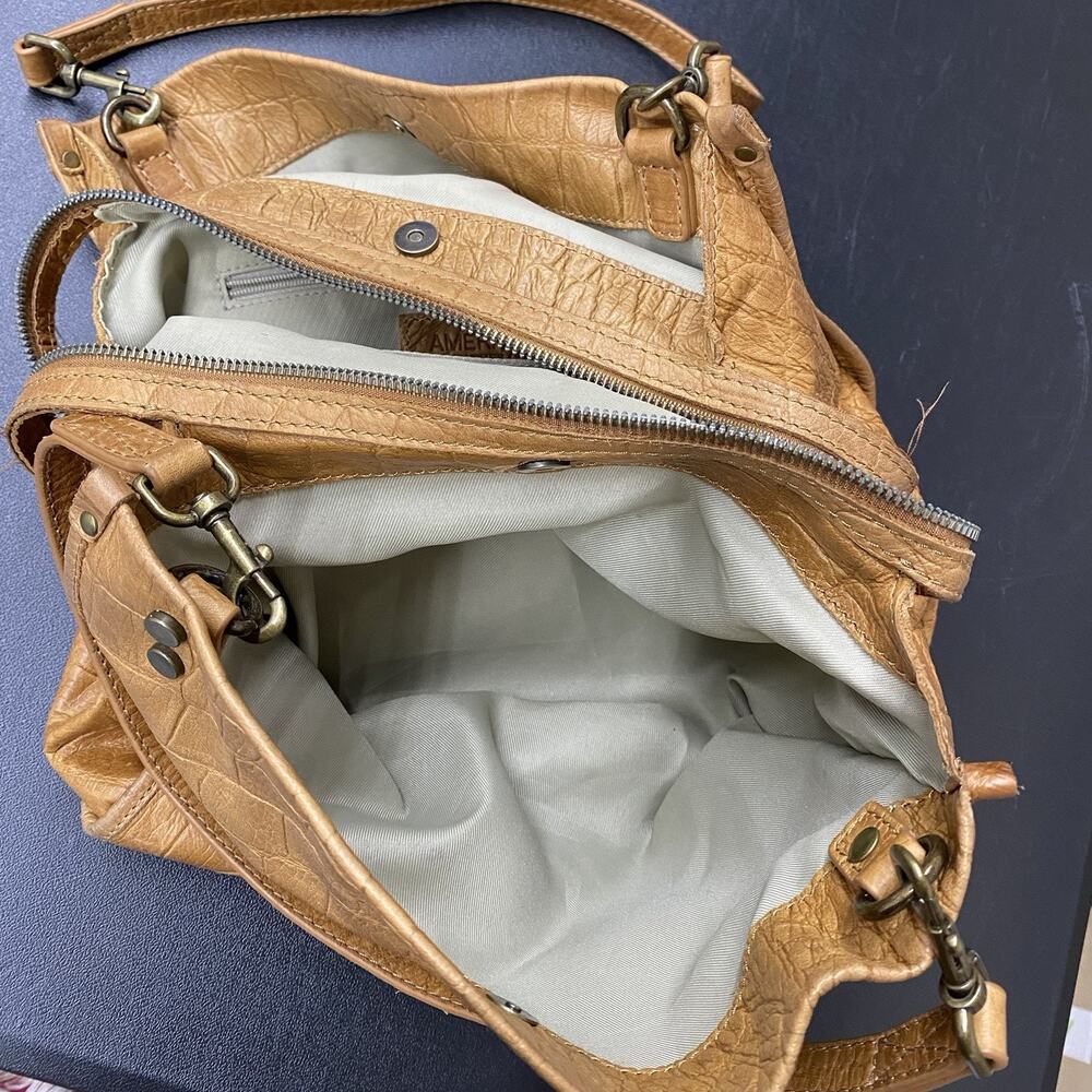 American Leather Co. Lenox Triple Entry Satchel Cafe Latte Debossed Croc Pattern - Picture 4 of 15